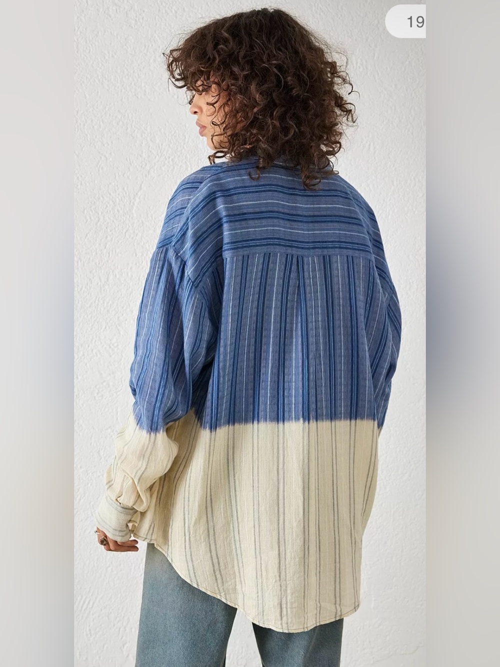BDG Women’s oversized Small Dip-Dye Sadie Striped Button-Up Shirt Blue and Cream - Picture 3 of 8